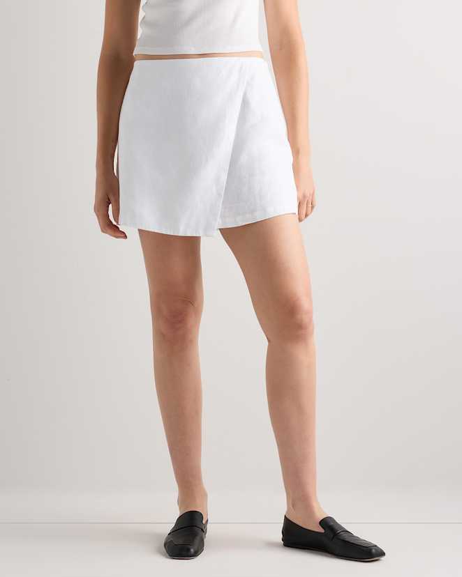 White 100% European Linen Skort
