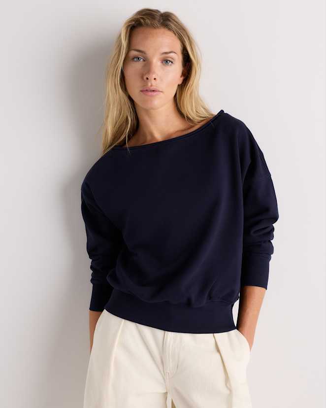 Deep Navy Organic French Terry Off-Shoulder Sweatshirt