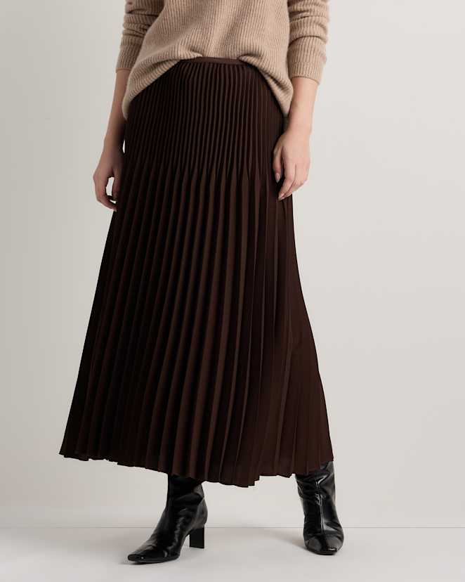 Coffee Bean Brown Pleated Matte Midi Skirt