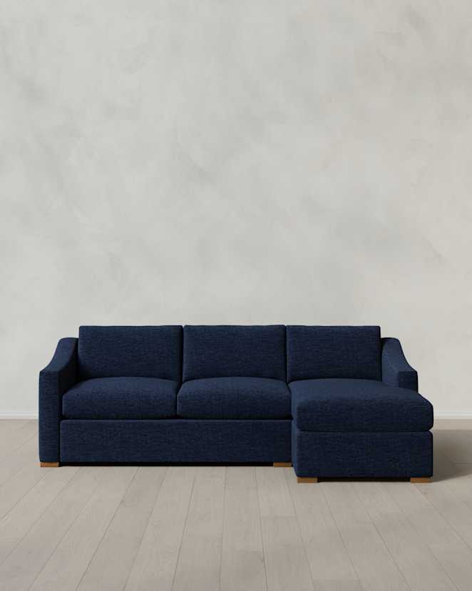 Ink Hollis Slope Arm Chaise Sectional in Performance Chenille Linen Blend