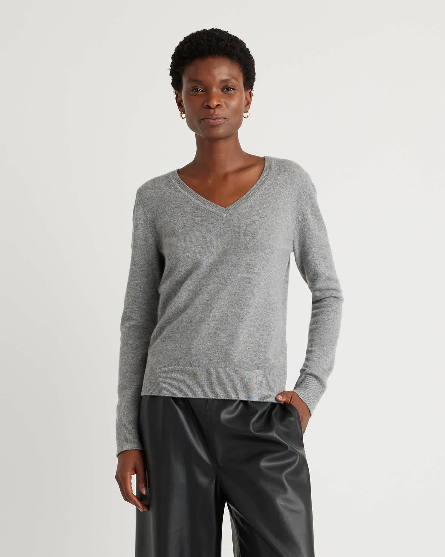heather-grey Mongolian Cashmere V-Neck Sweater