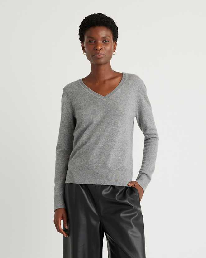 Heather Grey Mongolian Cashmere V-Neck Sweater