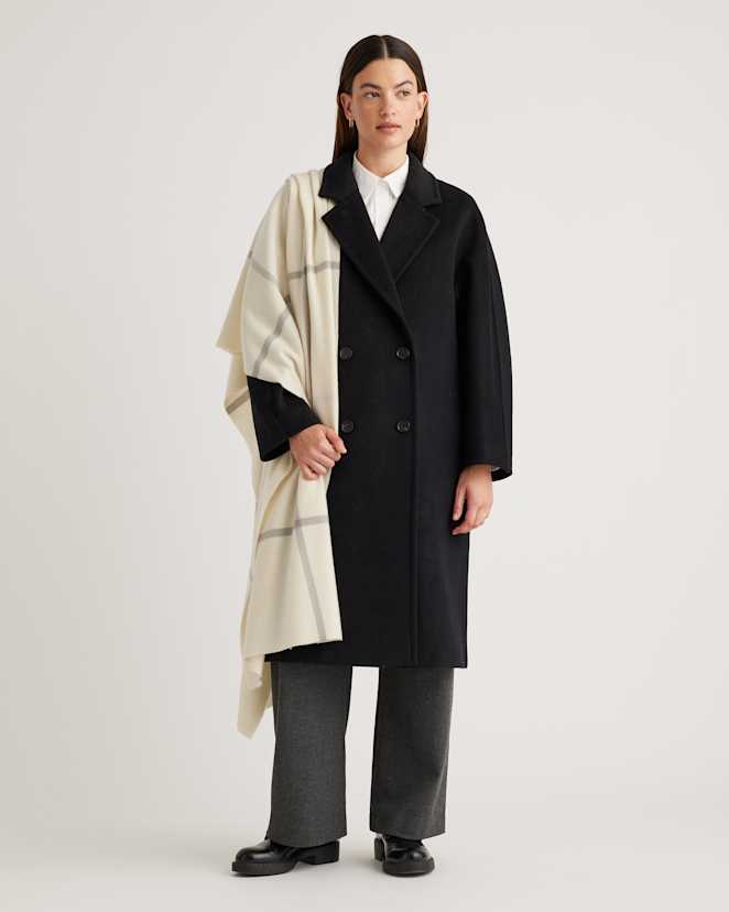 Ivory/Grey Plaid Mongolian Cashmere Plaid Wrap