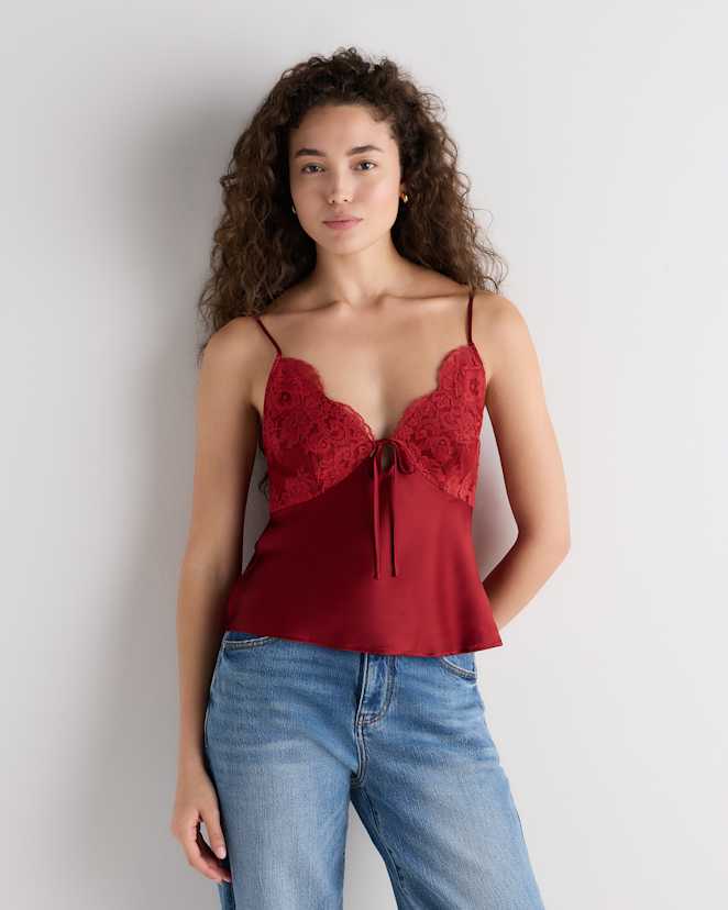Clay Red 100% Washable Silk Lace Cutout Cami