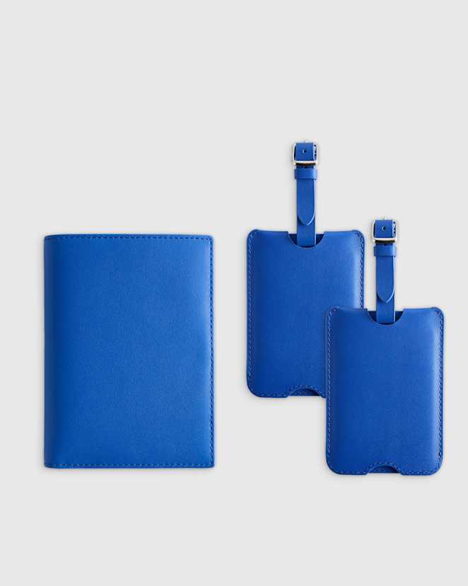 Cobalt Blue Nappa Leather RFID Blocking Passport Holder & Luggage Tags Set