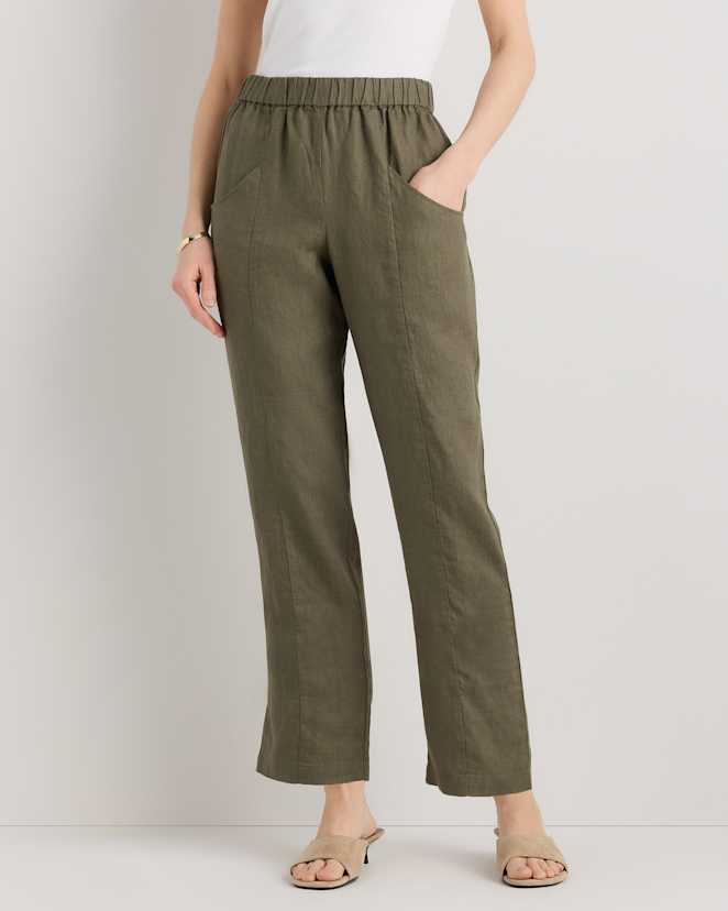 Bayberry Olive 100% European Linen Tapered Ankle Pants