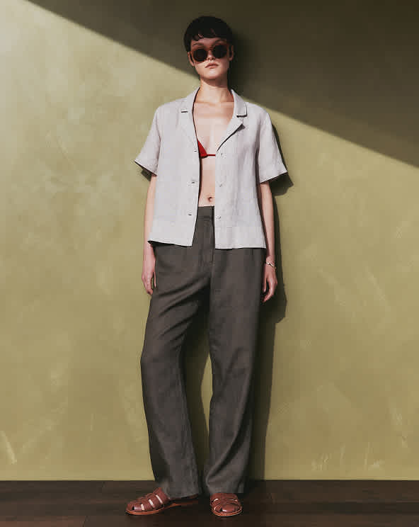 Bayberry Olive 100% European Linen Pleated Trouser