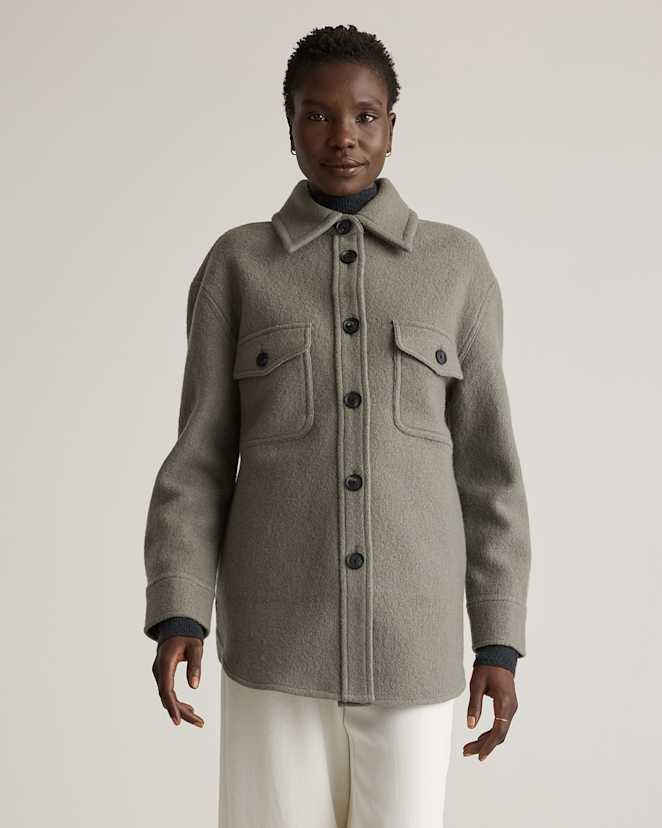 Olive 100% Merino Wool Shirt Jacket