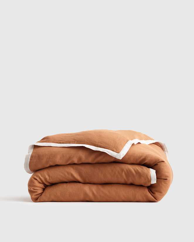 Terracotta/Sand European Linen Contrast Flange Duvet Cover