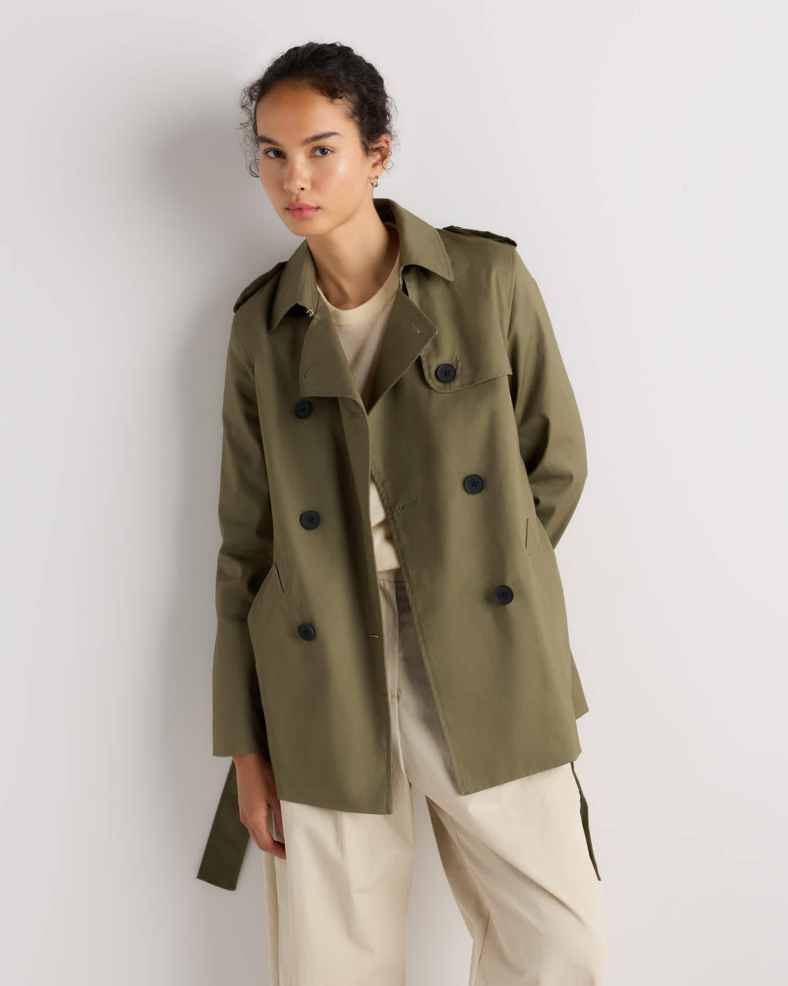 Bayberry Olive Comfort Stretch Short Trench Coat