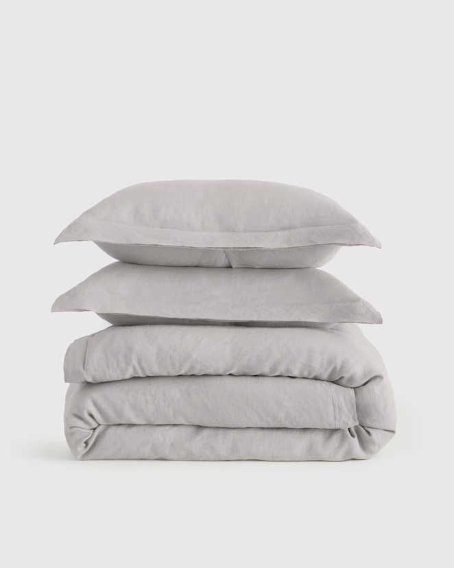 Light Grey Ensemble de housse de couette en lin européen à bordure double