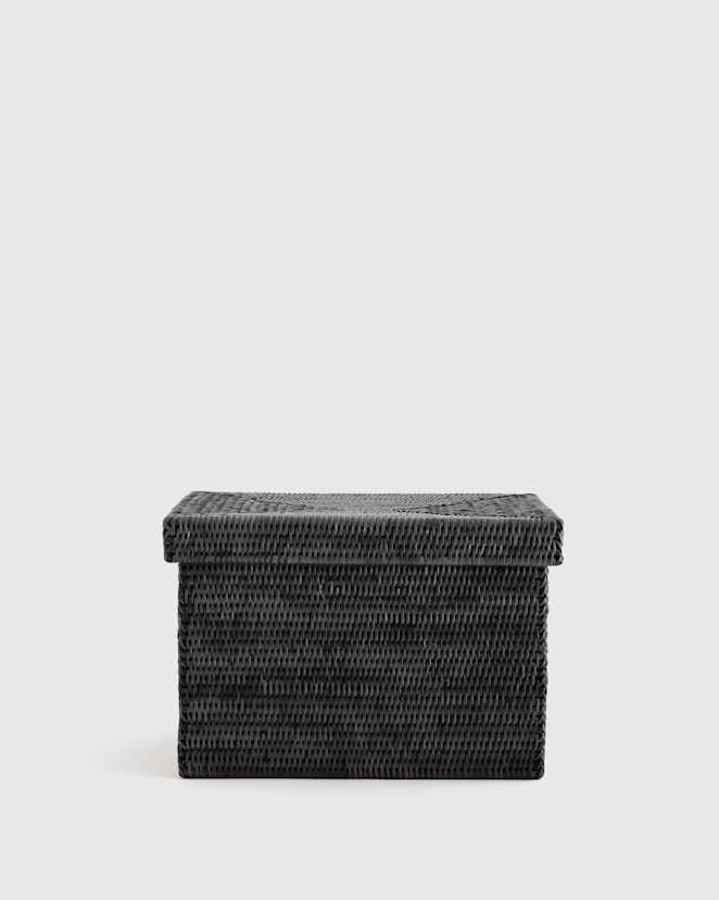 Black Handwoven Rattan Storage Box with Lid