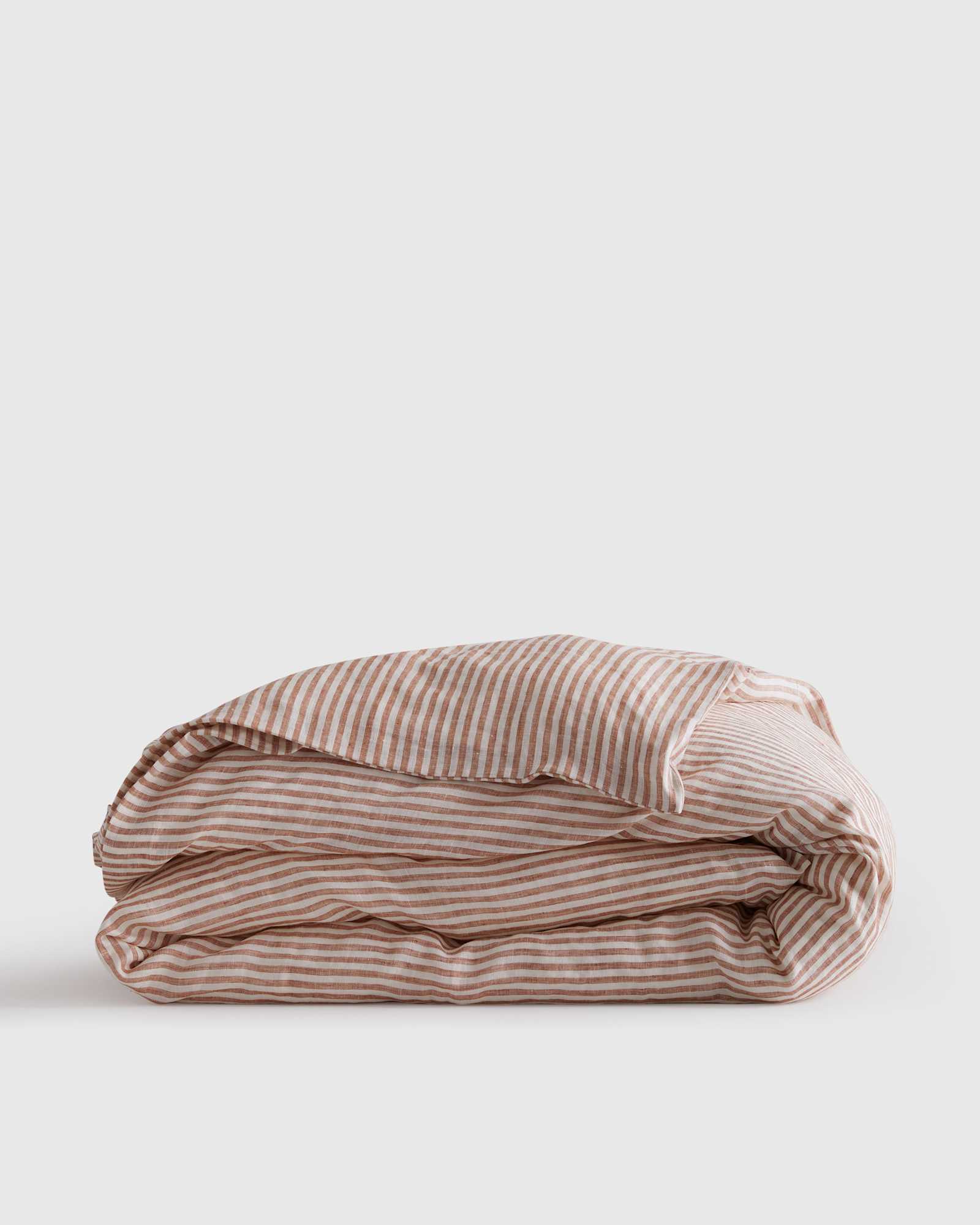 terracotta/white-stripe European Linen Stripe Duvet Cover
