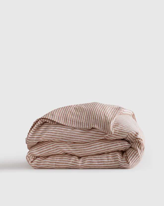 Terracotta/White Stripe European Linen Duvet Cover
