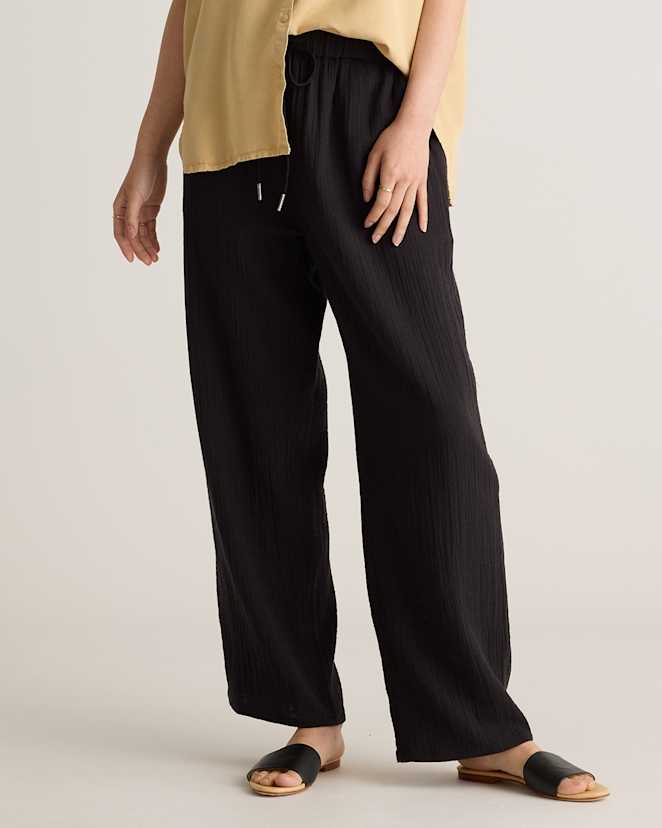 Black 100% Organic Cotton Gauze Straight Leg Pants