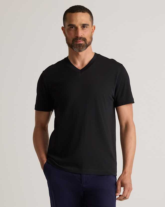 Bold Black 100% Pima Cotton Luxe Touch V-Neck Tee