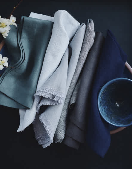 Blue Fog European Linen Fringe Napkins (Set of 4)