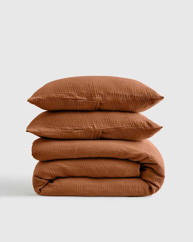Terracotta Organic Airy Gauze Duvet Cover Set