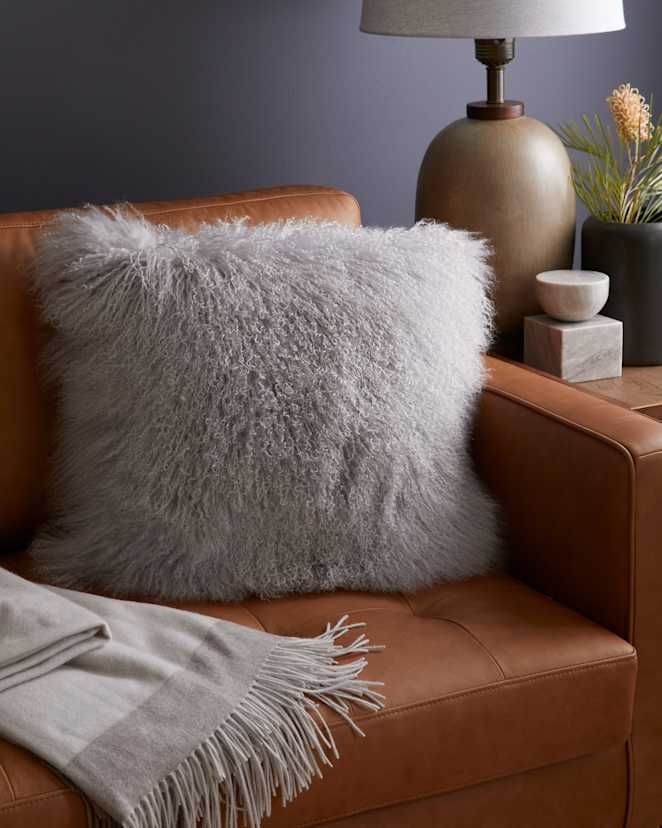 Silver Luxe Mongolian Lamb Pillow Cover