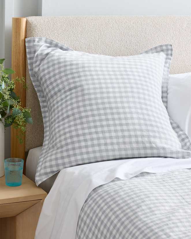 Blue Fog European Linen Gingham Euro Sham