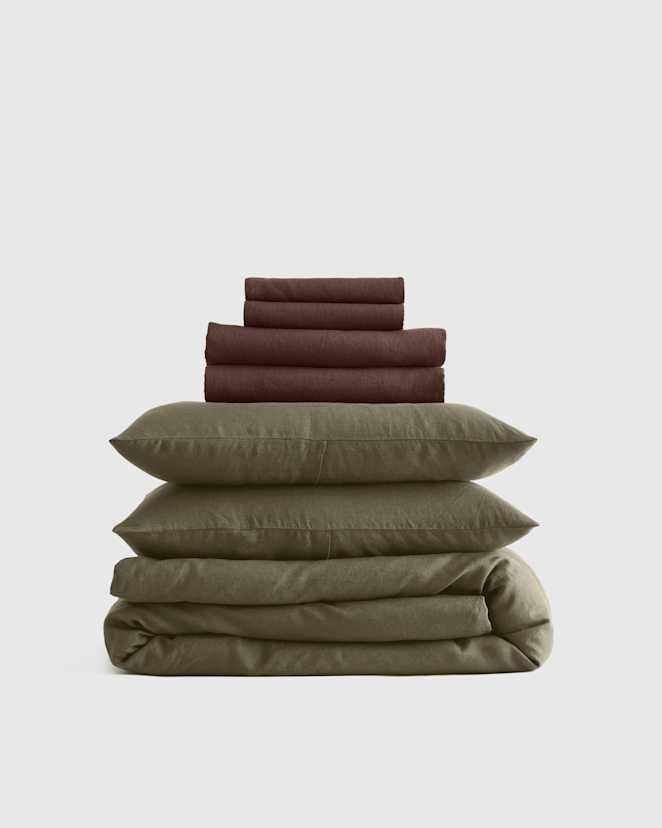 Dusty Olive European Linen Deluxe Bedding Bundle