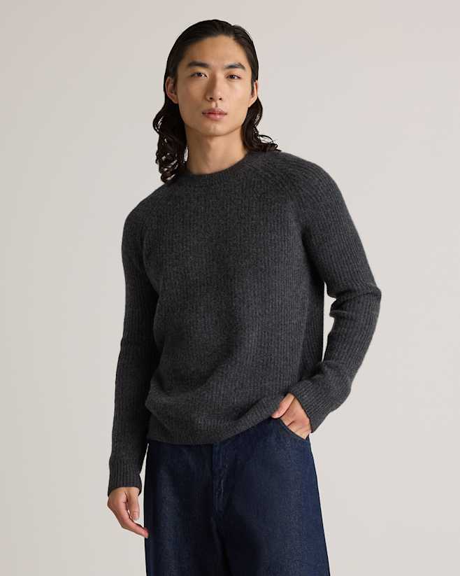 Heather Charcoal Mongolian Cashmere Fisherman Crewneck Sweater