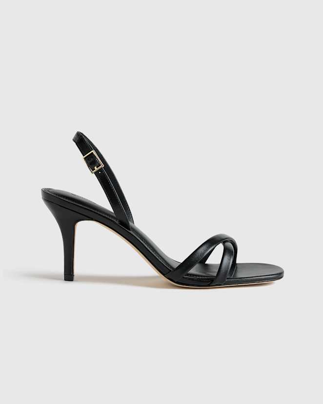 Black Italian Leather 75mm Slingback Heeled Sandal