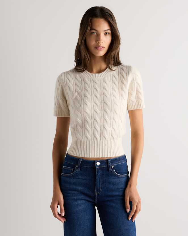 Ivory Mongolian Cashmere Shrunken Cable Tee