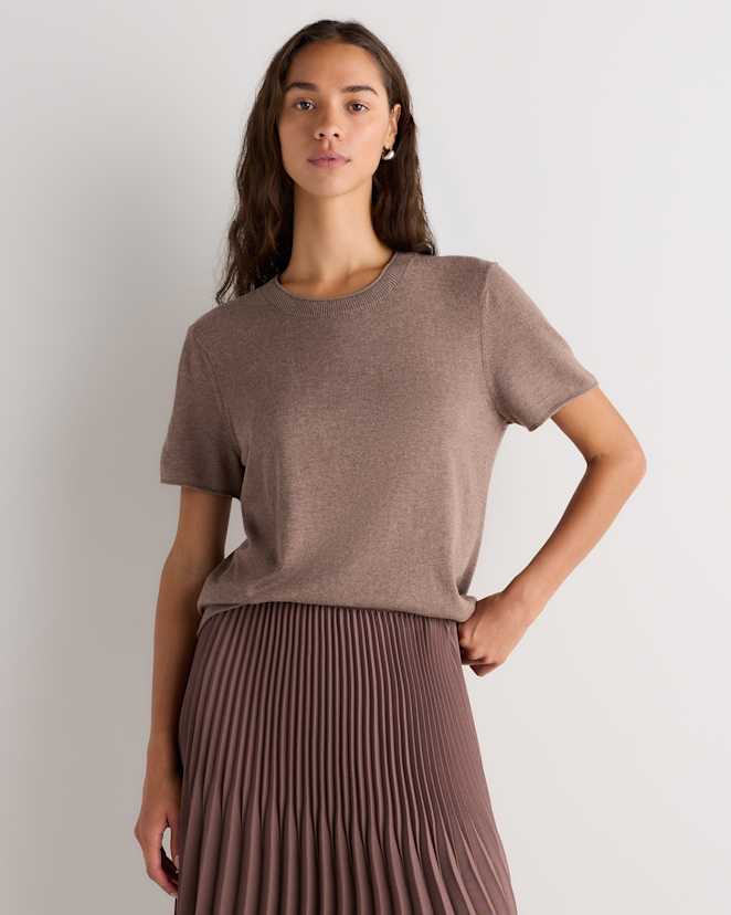 Heathered Mink Taupe Lightweight Cotton Cashmere Relaxed Sweater Tee