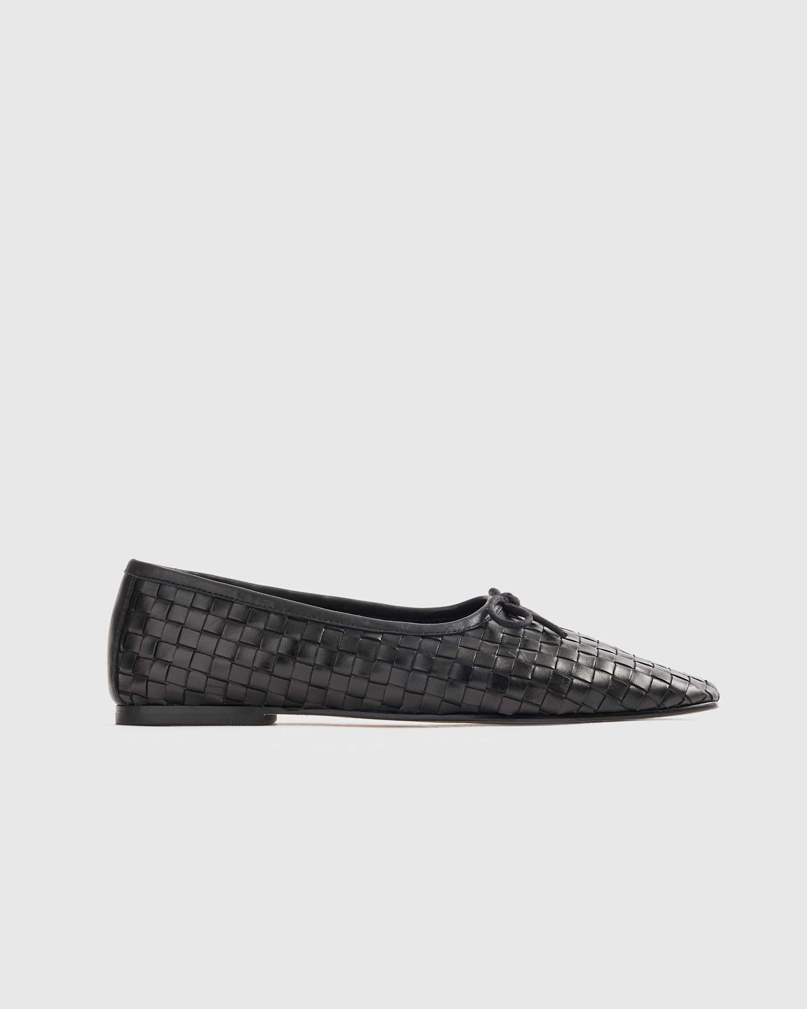 black Italian Leather Handwoven Square Toe Ballet Flat