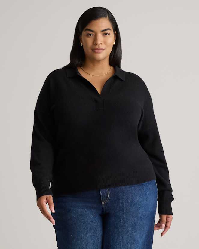Black Mongolian Cashmere Polo Sweater