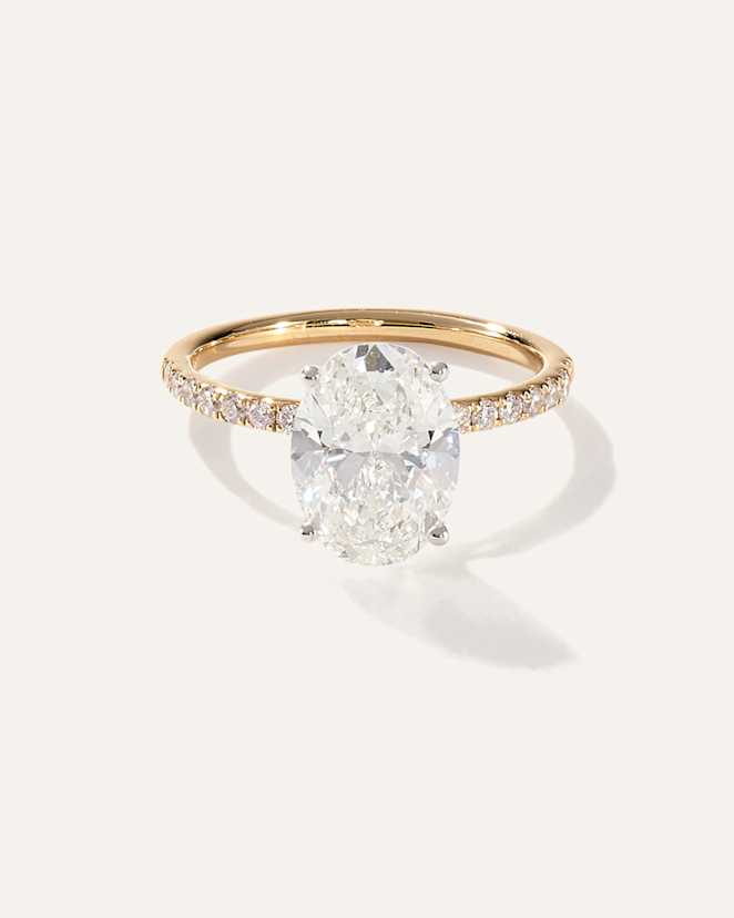Yellow Gold Lab Grown Diamond Oval Petite Pave Engagement Ring
