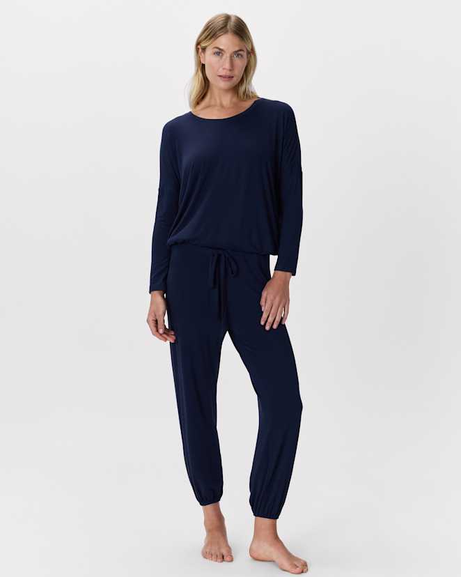 Deep Navy Bamboo Jersey Slouchy Pajama Set