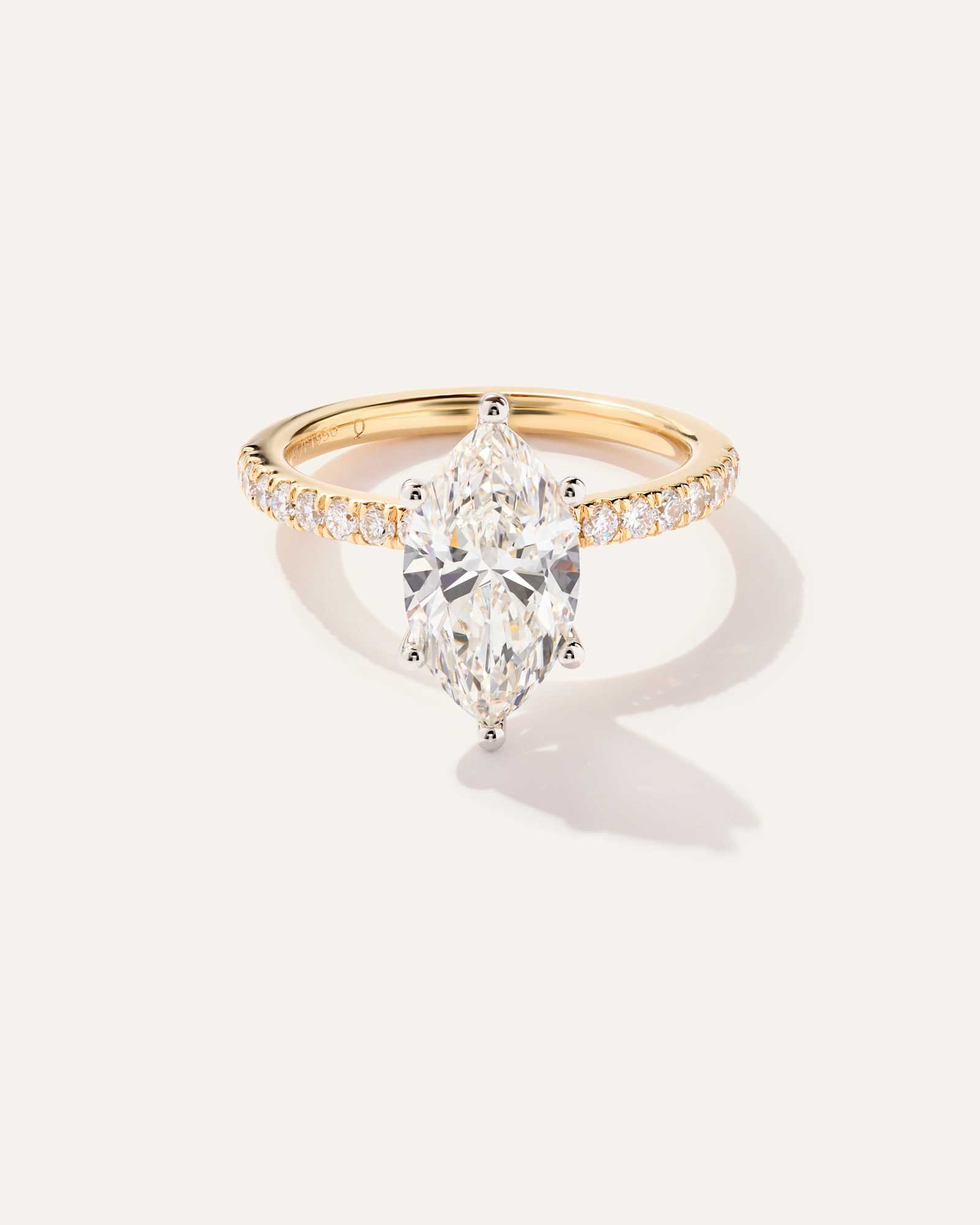 yellow-gold Lab Grown Diamond Marquise Petite Pave Engagement Ring