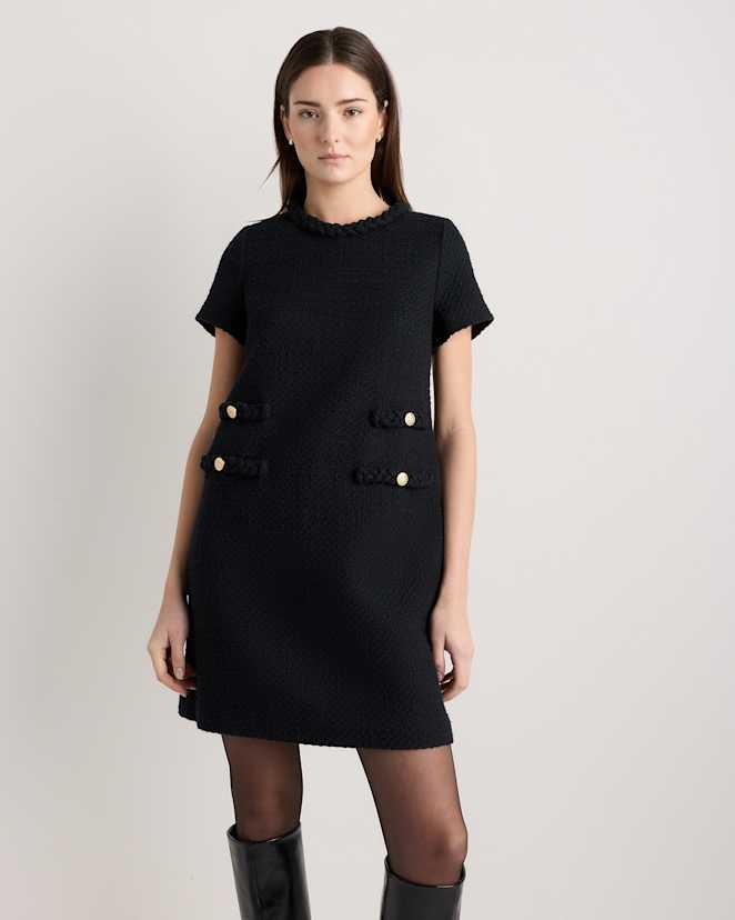 True Black Tweed Short Sleeve Mini Dress
