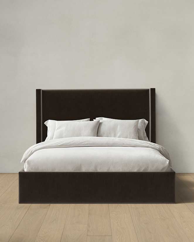 Chocolate Wingback Bed in Performance Velvet