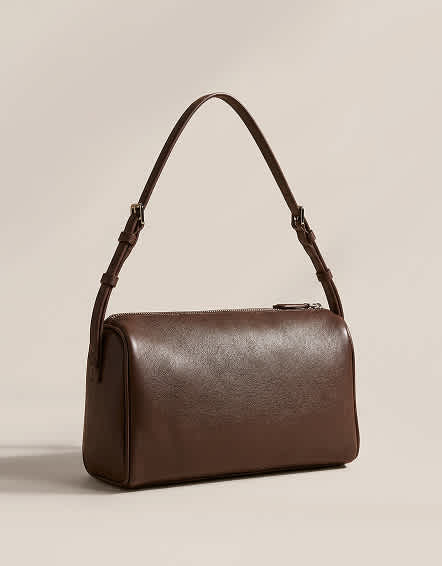 Dark Brown Italian Leather Mini Barrel Shoulder Bag