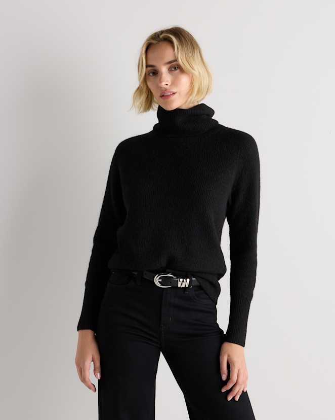 Soft Black Lightweight Baby Alpaca Turtleneck