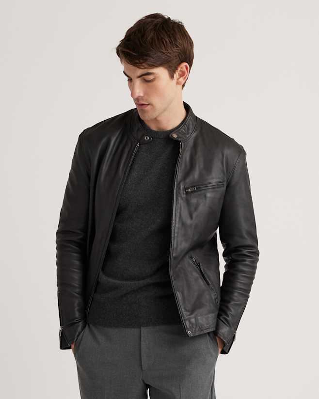 Black 100% Leather Café Racer Jacket