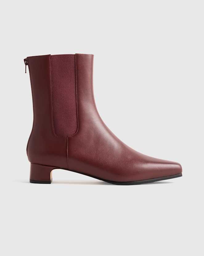 Merlot Italian Leather Kitten Heel Ankle Boot