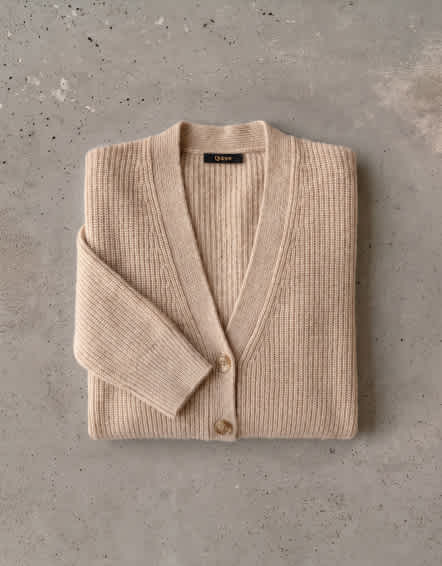 Oatmeal Mongolian Cashmere Fisherman Boxy Cropped Cardigan Sweater