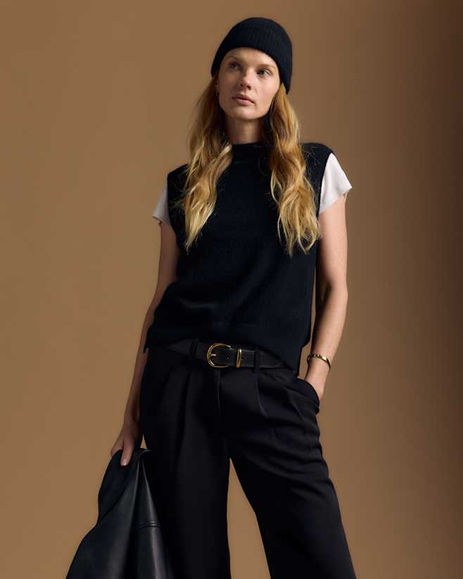 Black Mongolian Cashmere Mock Neck Sweater Vest