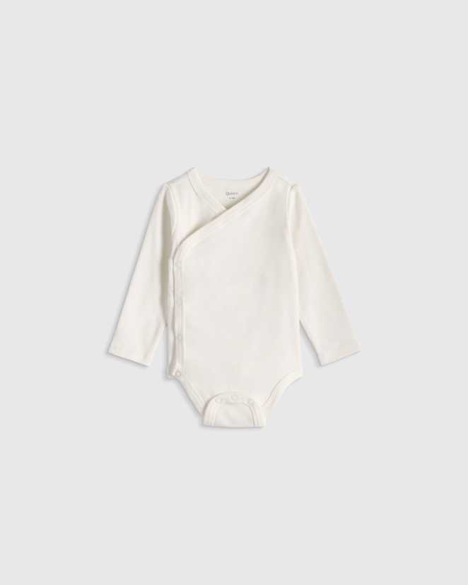 White 100% Organic Cotton Long Sleeve Kimono Bodysuit