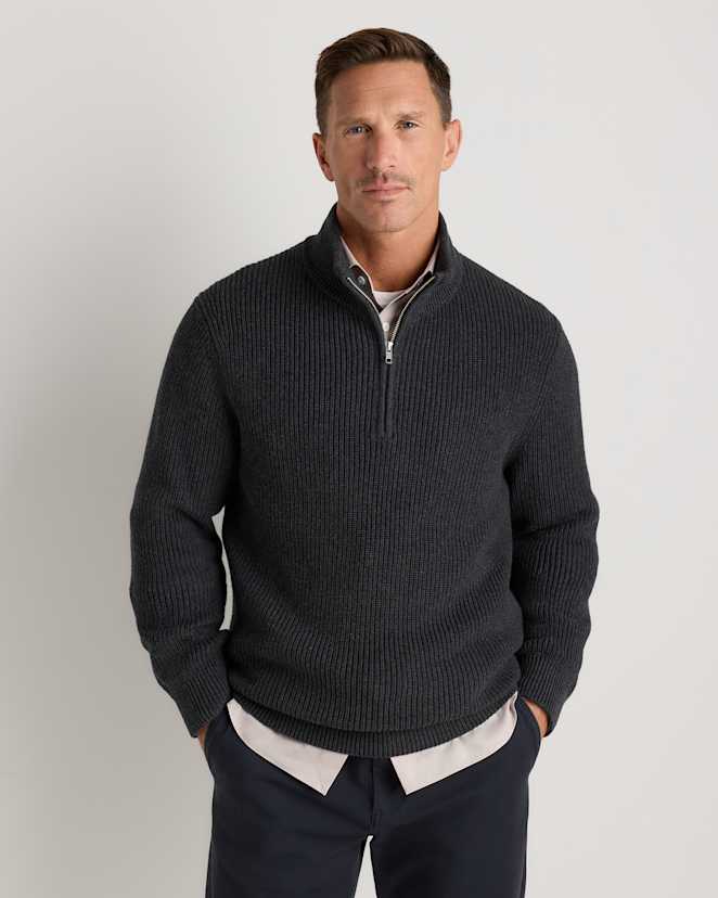 Charcoal 100% Organic Cotton Ribbed Quarter-Zip Sweater
