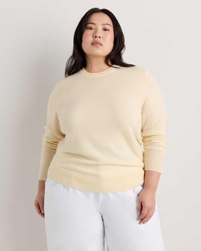 Pale Custard Yellow Mongolian Cashmere Crewneck Sweater