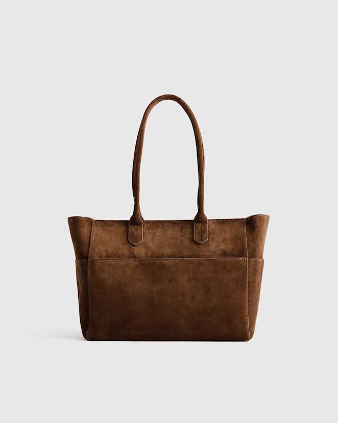 W-BAG-149 CHOC 201 EDITED Chocolate Brown Italian Suede Shopper Tote