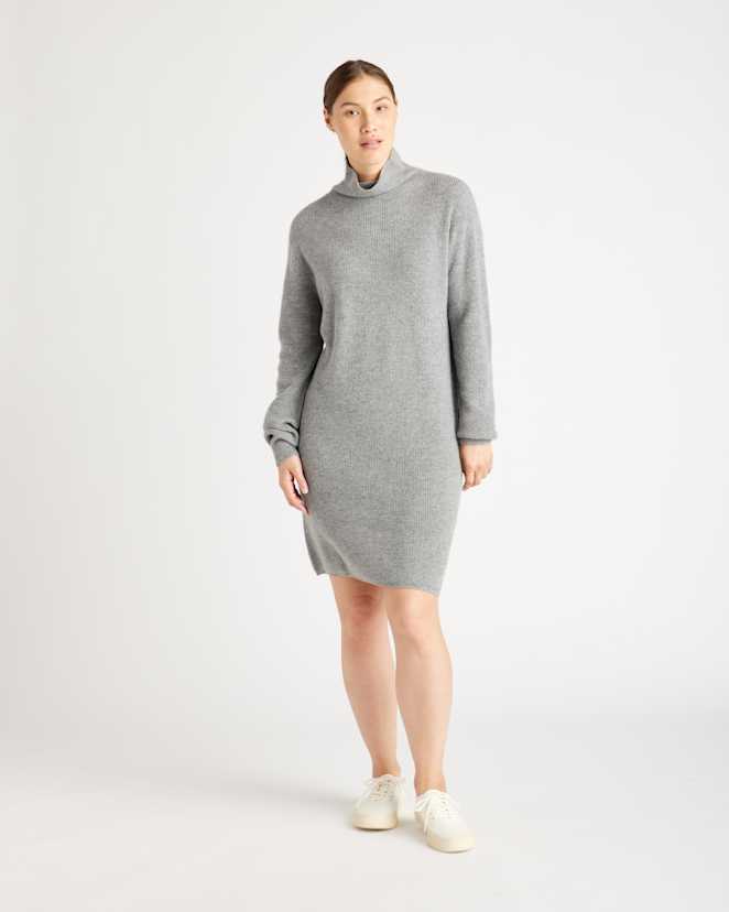 Heather Grey Mongolian Cashmere Textured Sweater Dress