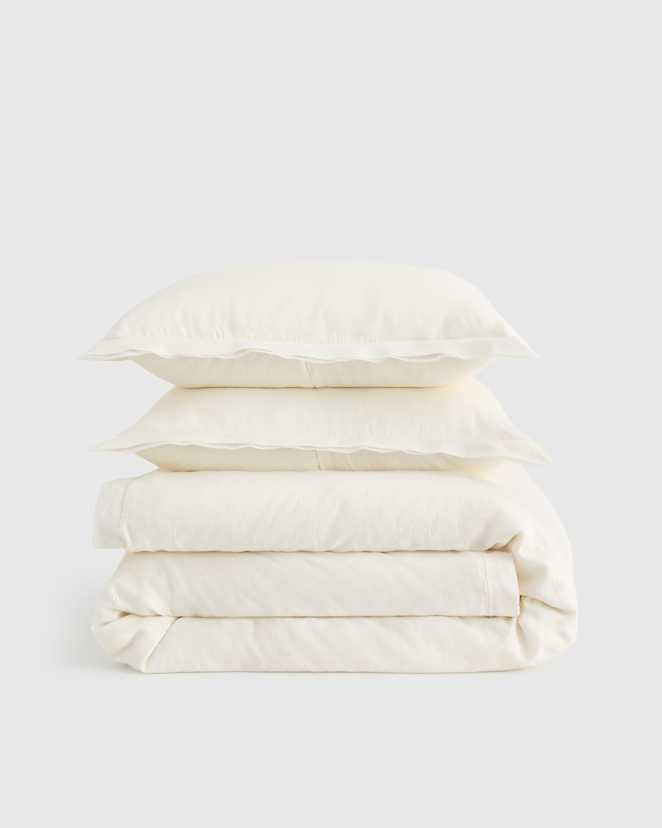 Ivory European Linen Double Flange Duvet Cover Set