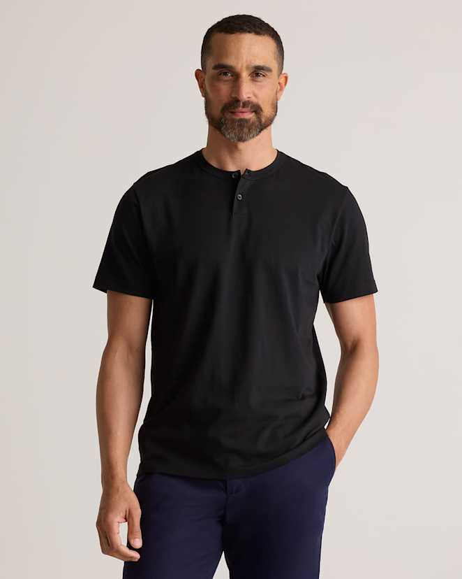 Bold Black 100% Pima Cotton Luxe Touch Henley