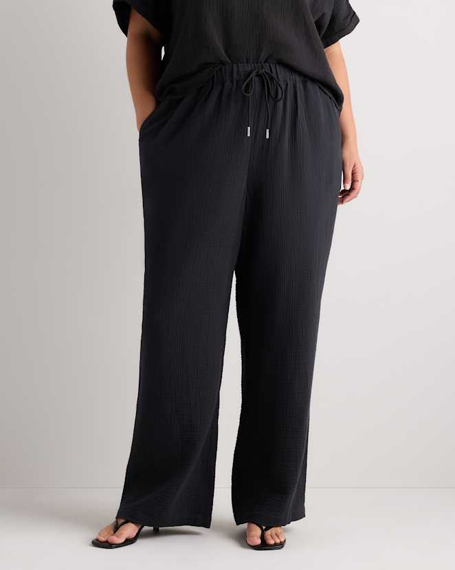 Black 100% Organic Cotton Gauze Straight Leg Pants